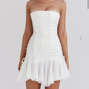 House of CB Sirena White Strapless Corset Lace-Up Dress with Ruffle Hem